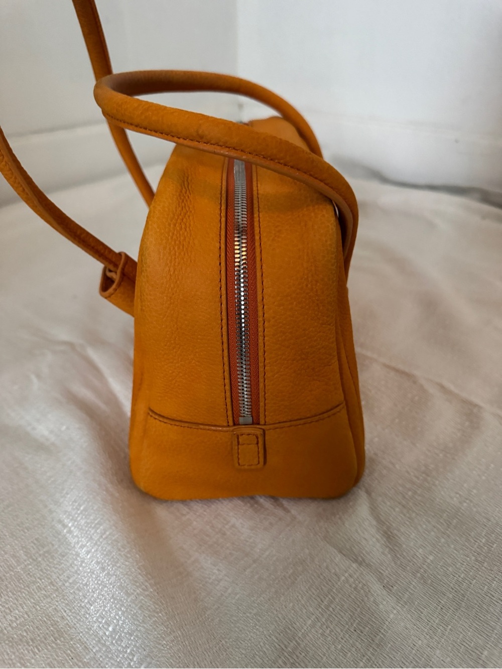 Marge Sherwood Soft Boston Bag Orange Leather Top Handle Shoulder Bag - Picture 6 of 11